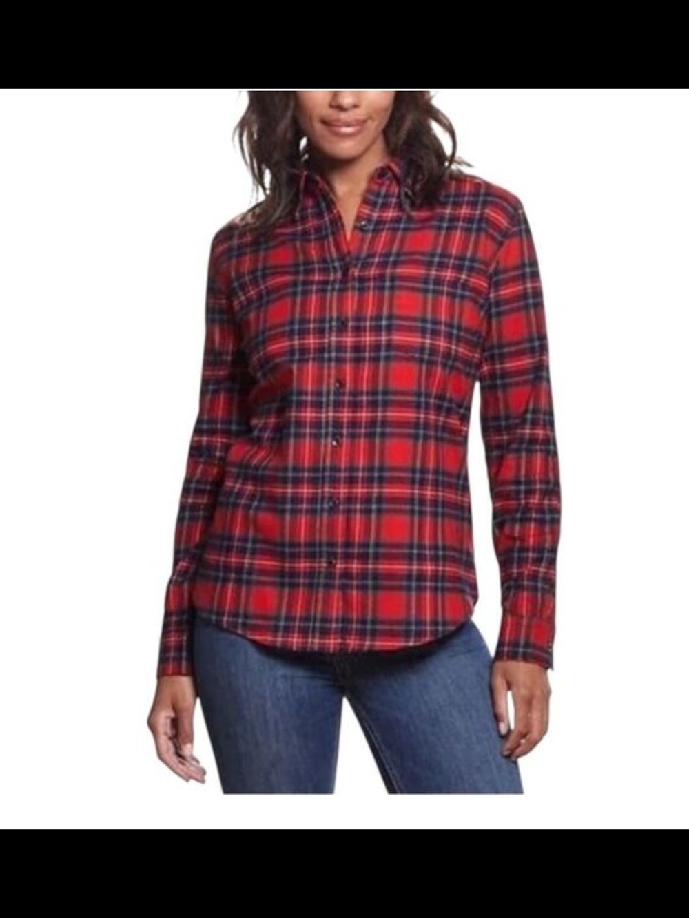Women's Red Plaid Button-Down Flannel Shirt - Classic Lightweight Button Up